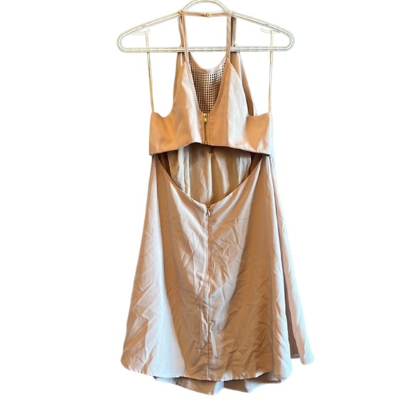 🌟HP 19 Cooper Mini Dress Cutouts Zipper & Button | Nude / Tan / Cream | Size L - Picture 3 of 8